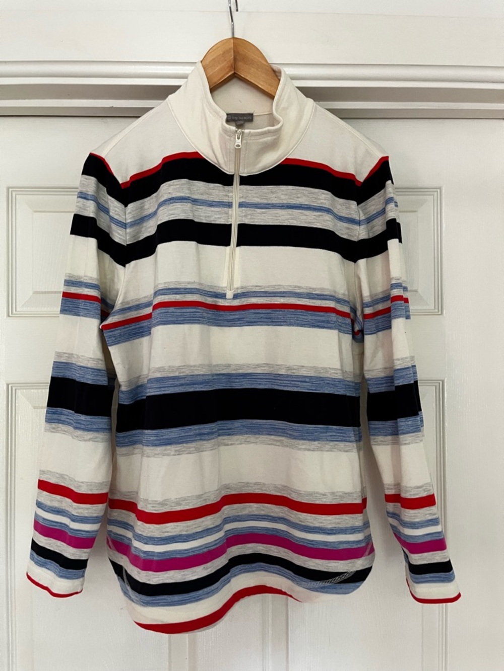 Talbots Cream Zip-Up Striped Pullover